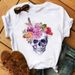 European And American Cross-border Foreign Trade Women's Floral Skull Print Round-neck Short-sleeve T-shirt Top_ecoleips.com