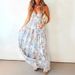Lady Fashion Off Shoulder Pleated Beach Dress Casual Backless Suspender Bohemian Dresses Summer Vacation Sleeveless Long Dress_ecoleips.com