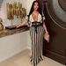 Women's Clothing Source Source Summer New Women's Clothing Sexy V Neck Hollow Striped Knitted Ladies Long Skirt Set_ecoleips.com