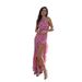 Summer New Women's French Small Floral Print Dress American Style Off Shoulder Long Side Slit Tie Dress For Sexy Look_ecoleips.com