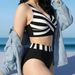 New 2026 Women's Backless Push up Bikini Striped Print Color Block European American Style Swimsuit for Vacation_ecoleips.com