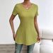 2026 European And American Cross-border Spring/summer New Style Solid Color Plus-size Top V-neck Short-sleeve Slit_ecoleips.com