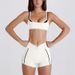 Women's Color Block Faux Two-Piece Set with White Striped Running Pants And Twisted Halter Neck Sports Bra Yoga Outfit_ecoleips.com