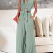 2024 European American Fashion Women's Summer 2-Piece Set: Cap Sleeve V-Neck Tie-Waist Short Top And Wide-Leg Pants_ecoleips.com