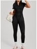 K Stand Up Collar Half Zip Short Sleeved Jumpsuit For Women, Lifting Hips And Abdominal Muscles, Yoga Tight Fitting Sports Jumpsuit_ecoleips.com