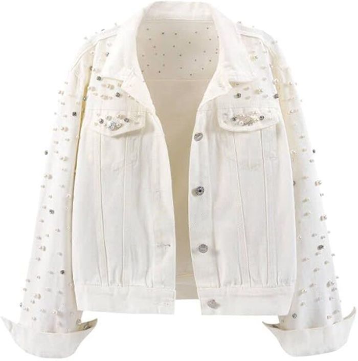 K New Heavy Industry Diamond Studded Rivet Long Sleeve Loose And Slim Fashion Denim Jacket For Women_ecoleips.com
