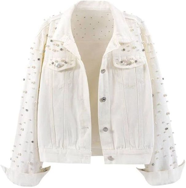 K New Heavy Industry Diamond Studded Rivet Long Sleeve Loose And Slim Fashion Denim Jacket For Women_ecoleips.com