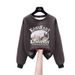 Women's Fleece Lined Sweatshirt round Neck Thick Korean Style Casual Loose Fit Pure Cotton Top Autumn Winter Pure Color Slimming_ecoleips.com
