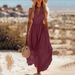 Elegant V-Neck Sleeveless Midi Dress - Solid Color Casual Summer Dress For Women, Comfortable Stretch Polyester_ecoleips.com