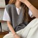 Women's Oversized V-Neck Knit Vest – Chunky Cable Cardigan, Casual Layering Piece For Spring & Fall_ecoleips.com