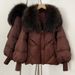Women's Clothing Luxury Raccoon Fur Trim Down Jacket With Knit Cuffs, Thickened Winter Coat For Women, Fashionable Short Puffer With Detachable Hood_ecoleips.com