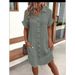 Women's Clothing Leisure Solid Color Single Breasted Medium Length Short Sleeved Loose Leisure Dress Women's Clothing_ecoleips.com