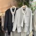2026 Spring Commuting Women's Blazer Korean Style Loose Fit With Polka Dot Scarf Mid-Length Elegant Versatile Coat_ecoleips.com