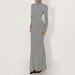 Women's Black Lotus Patterned Fishtail Dress Fur Lined High Neck Slim Fit Bodycon Design for Autumn Winter_ecoleips.com