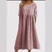 Spring And Summer Round-Neck 5-Quarter Sleeve Large-Sized Casual Loose Long Solid-Color Cotton And Linen Dress_ecoleips.com