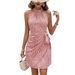 Women's Summer Fashion Halter Neck Zipper Sleeveless Floral Pleated Short Dress European And American Style 2026 New_ecoleips.com