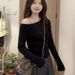Spring And Autumn Niche Stylish Female Hong Kong Style Casual Slim Fit Off-Shoulder Modal Long-Sleeve Base Shirt_ecoleips.com