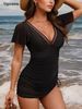 Vigoashely 2026 Summer Black Mesh Monokini Swimwear Women Short Sleeve One Piece Swimsuit Lady Backless Beach Dress Bathing Suit_ecoleips.com