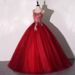 Women's Clothing Wedding Dress Off-Shoulder Wine Red Ball Gown – Elegant Performance Dress For Soprano, Host & Wedding (XS-XXXL, 3D Floral Lace)_ecoleips.com