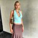 Asymmetric Halter Neck Top - U Neck Backless Blouse With Lace Trim, Stretchy Polyester Spandex Blend_ecoleips.com
