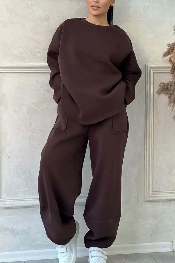 Women's Clothing Autumn And Winter Casual Loose Round Neck Long Sleeved Sweater Trousers Suit_ecoleips.com