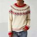 "Oversized Round Neck Sweater – Women's Color-Block Knit Pullover (Beige/Red, S-XXXXL, Relaxed Fit, European Minimalist Style)"_ecoleips.com