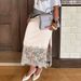 Women's Elegant Satin Skirt With Lace Trim Side Slit High-End Mid-Calf Pleated Style For Autumn Winter Commuting_ecoleips.com
