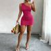 Women's Green One Shoulder Stretchy Knit Mini Dress Ribbed Bodycon Sleeveless Sexy Summer Party Night Club Vacation Dress_ecoleips.com