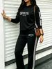 Women's American Retro Style Long Sleeve Drawstring Hooded Sweatshirt And Pants Loose Fit Letter Print Two-Piece Suit_ecoleips.com