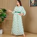 Muslim Dress Women's Arabian Dubai Lantern Sleeve Dress Fashion Print Long Robe With Polka Dot Design_ecoleips.com
