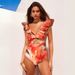 Women's Ruffle Trim One-Piece Swimsuit - Floral Print Vacation Beachwear_ecoleips.com