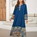 Printed Splicing Long V Neck Elegant Mid Length Sleeve Middle Dress_ecoleips.com