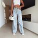 Women's High-Waisted Straight Leg Jeans With Cross-Tie Detail – Vintage Washed Denim, Comfortable & Stylish_ecoleips.com