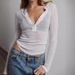 Aria Basics Aria Basics 2024 Cross-border European And American Women's See-through Long Sleeve T-shirt Button Ribbed Slim Knit_ecoleips.com