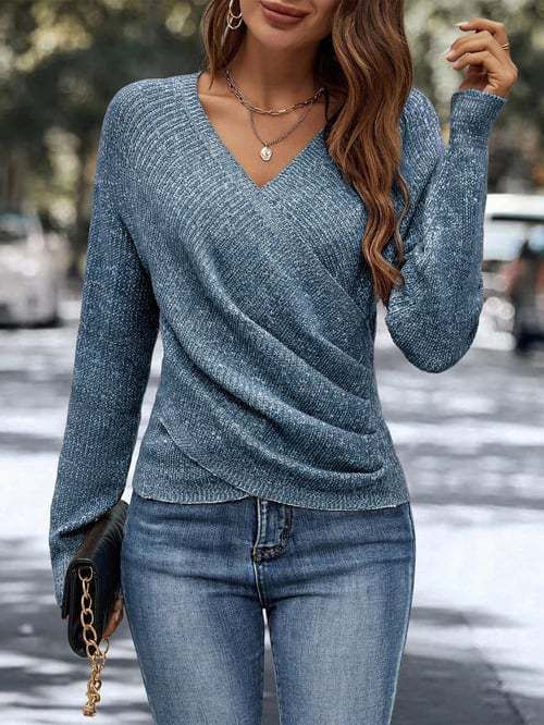 In-stock European And American Cross-border Independent Site Best-selling V-neck Long-sleeve Cross-over_ecoleips.com
