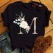 European And American Cross-border Foreign Trade Women's Floral Letter Print Round-neck Short-sleeve T-shirt Top_ecoleips.com