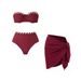 Burgundy Strapless Bikini Two Piece Swimsuit Set American Style For Women New Design_ecoleips.com