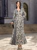 Women's Clothing V Neck Satin Jacquard Muslin Dress Handmade Beaded Elegant Long Sleeve Dress_ecoleips.com