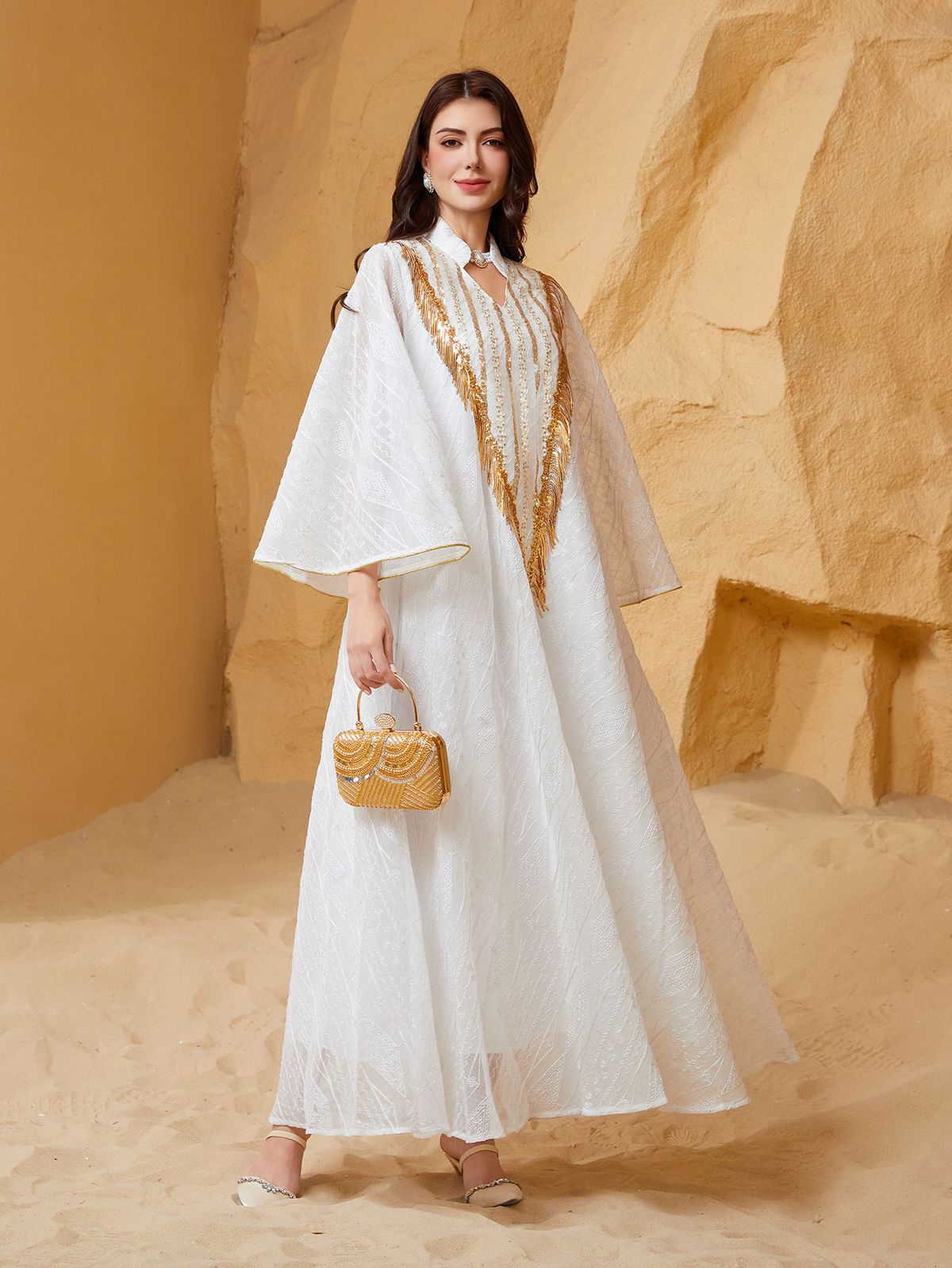 Modest Abaya Dress Women's Muslim Evening Dress Arab Dubai Robe With Mesh Embroidery And Sequins Middle East Style_ecoleips.com