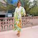 Women's Clothing Single Breasted Long Lantern Sleeve Graffiti Print Tie Waist Dress_ecoleips.com