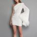 Women's dress sexy pleated hip skirt flared sleeve one-shoulder feather dress_ecoleips.com