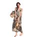 Chinese Ink Print V-neck Strap Summer Women French Niche Loose Lazy Style Over-the-knee Long Dress_ecoleips.com
