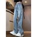 Drawstring Elastic Waist Jeans Spring And Summer, Extended Length For Tall Women, Plus Size, Slimming, Loose Wide-leg_ecoleips.com