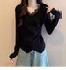 K Design Sense Lace Patchwork V-neck Long Sleeved T-shirt For Women's New Irregular Cross Base Shirt_ecoleips.com