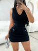 Hollow Out Knit Mini Dress Women's Sleeveless V-Neck Bodycon Short Dress Button Decor Summer Beach Vacation Sexy Dress_ecoleips.com
