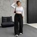 Relaxed Straight-Leg Pants With Drawstring Waist – Polyester-Spandex Blend Casual Trousers For Women (S-3XL, Gray/Black/Brown, Comfort Stretch)_ecoleips.com