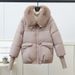 Women's Short Down Jacket With Detachable Faux Fur Collar - Winter Warm Thickened Coat For Plus Size - Casual Outerwear With 3D Embroidery_ecoleips.com