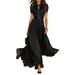 Women's V Neck Full Skirt Dress Casual Elegant Waist Cinching Ruffle American Style Spring Summer_ecoleips.com