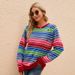 Women's Striped Knit Sweater Long Sleeve Round Neck Oversized Casual Pullover With Colorful Distressed Design_ecoleips.com