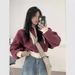 European And American Style Color-blocked Hooded Sweatshirt Women, Autumn Loose-fitting Slim-fit Short Zip-up Cardigan_ecoleips.com